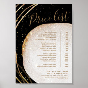 Poster Menu de Lista de Preços de Salão Dourado Glitter P