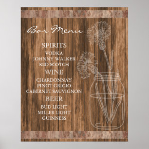 Pôster Menu de madeira do bar do celeiro rústico do paí
