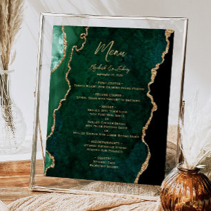 Poster Menu de Mesa de Casamento Agata Dourado Verde Emer