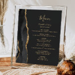 Poster Menu de Mesa de Casamento Dourado e Preto Elegante<br><div class="desc">A borda esquerda deste elegante cardápio moderno de casamento mostra uma borda de agata preta, aparada com falso brilho dourado. A palavra "Menu" aparece em um script de escrita manual dourado em um fundo preto de slate. Personalize o texto restante com os nomes do casal, a data do casamento e...</div>