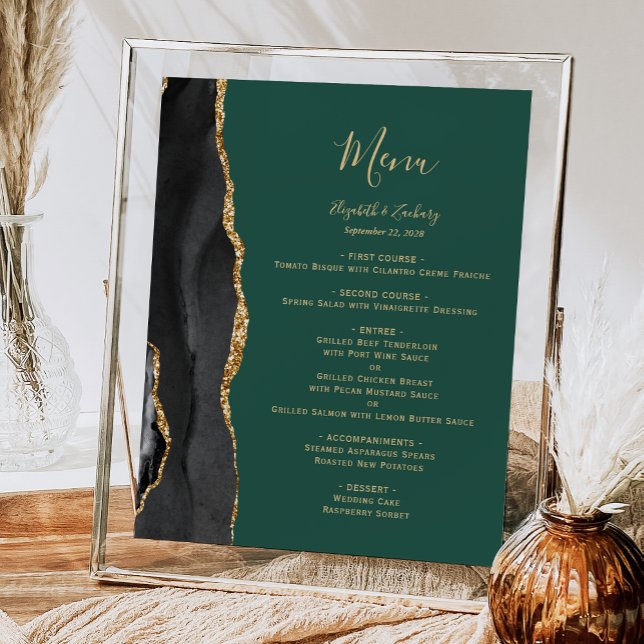 Poster Menu de Mesa Verde Dourado Elegante (Criador carregado)