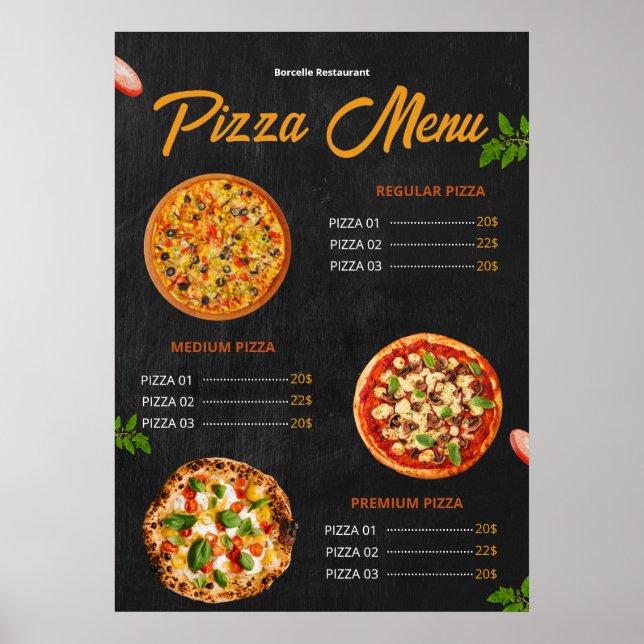 Poster Menu de Pizza Editável Pizzaria Menu de Restaurant (Frente)