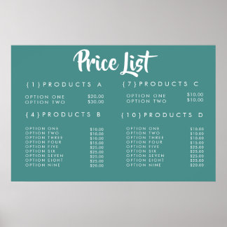 Poster Menu de Preço de Serviço Cartaz Impresso Personali