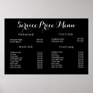 Pôster Menu de Preço de Serviço Cartaz Impresso Personali