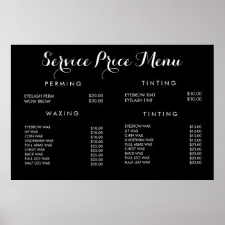 Pôster Menu de Preço de Serviço Cartaz Impresso Personali