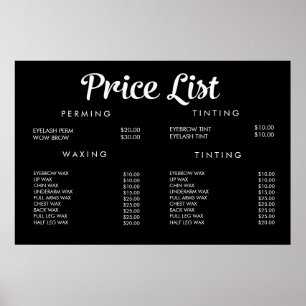 Pôster Menu de Preço de Serviço Cartaz Impresso Personali