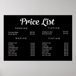 Pôster Menu de Preço de Serviço Cartaz Impresso Personali