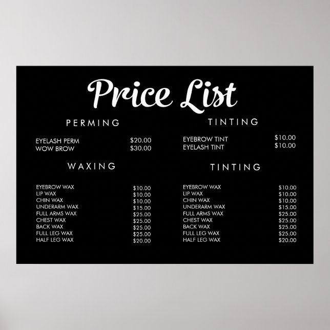 Pôster Menu de Preço de Serviço Cartaz Impresso Personali (Frente)