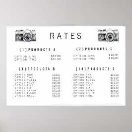 Poster Menu de Preço do Fotógrafo de Câmera de Aquarela I