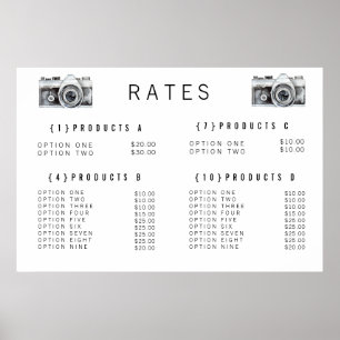Poster Menu de Preço do Fotógrafo de Câmera de Aquarela I
