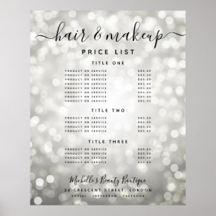Poster Menu de Preços de Salão de Luzes Modernas com Bril