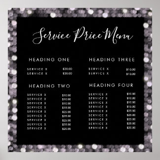 Poster Menu de Preços de Serviço Glamour Personalizado Im