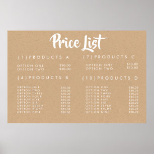 Poster Menu de Preços de Serviço KRAFT Cartaz Impresso Pe