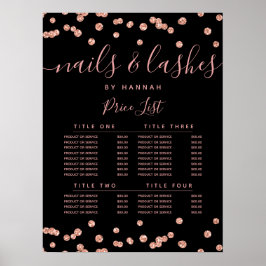 Poster Menu de Preços do Salão de Glitter Rosa Dourado Co