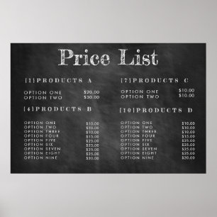 Poster Menu de Preços do Serviço de Quadro Negro Impressã