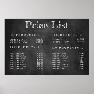 Poster Menu de Preços do Serviço de Quadro Negro Impressã