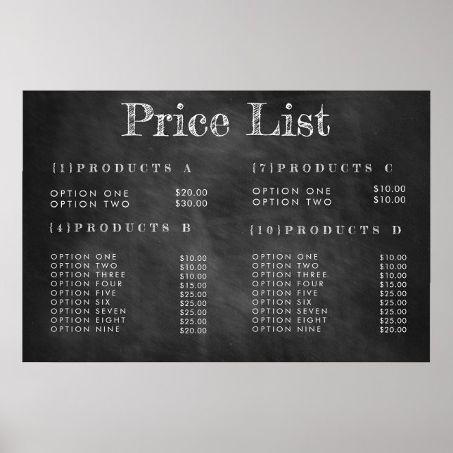 Poster Menu de Preços do Serviço de Quadro Negro Impressã (Frente)