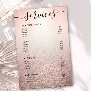 Poster Menu de Serviço do Salão do Ombre da Glitter Dou