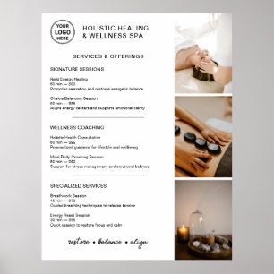 Poster Menu de Serviços de Bem-Estar Holístico Branco