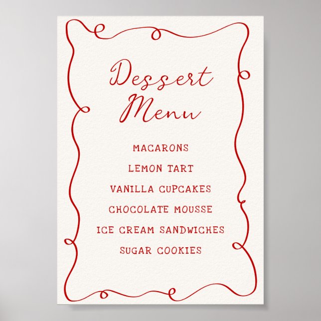 Poster Menu de Sobremesas com Moldura Vermelha Desenhada  (Frente)