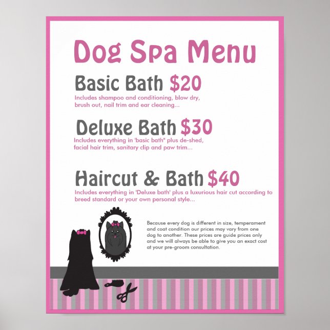 Poster Menu de Spa de Embelezamento Canino - Personalizáv (Frente)