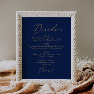 Poster Menu Delicar Drink de Casamento Dourado e Marinho