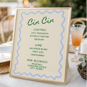 Poster Menu do Bar Cin Cin Azul Verde Amor em Flor