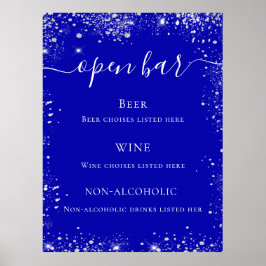Poster Menu do bar de casamento da brilhante prata azul