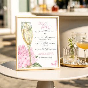 Poster Menu do Bar de Vidro Dourado e Hydrangas Rosa