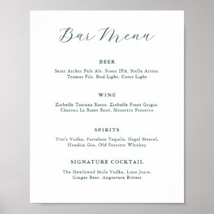 Poster Menu do Bar do Casamento vintage Emerald Greenery