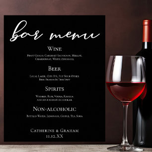Poster Menu do Bar Formal de Casamento Elegante de Script