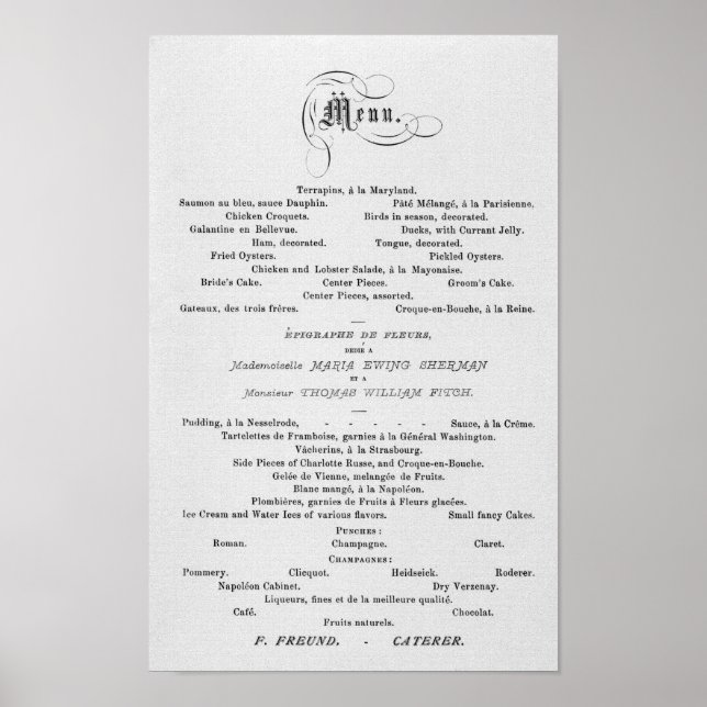 Poster MENU DO CASAMENTO no tema francês 1874 (Frente)