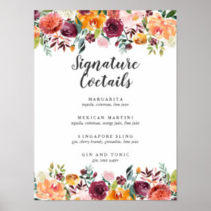 Poster Menu do cocktail da assinatura de Borgonha da flor