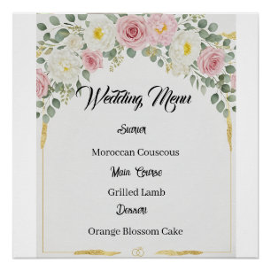 Pôster Menu Dourado Floral do Elegante marroquino