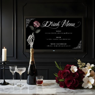 Poster Menu Drink Aquarela Rosa Gothic Casamento Skeleton