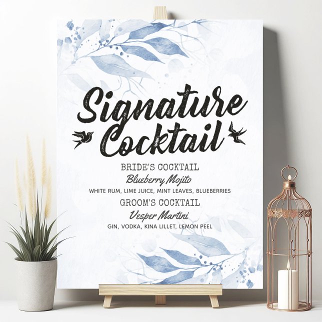 Poster Menu Drink de Assinatura de Casamento da Watercolo (Criador carregado)