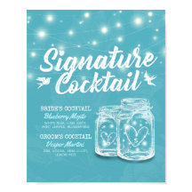 Menu Drink de Assinatura de Casamento Floral Azul 