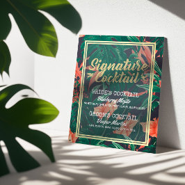 Pôster Menu Drink de Assinatura de Casamento Floral Tropi