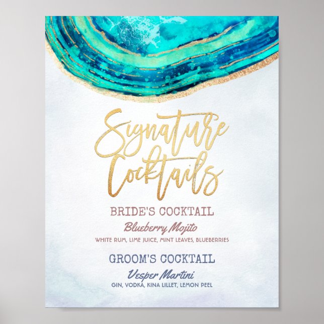 Poster Menu Drink de Assinatura de Casamento Geode Agate  (Frente)