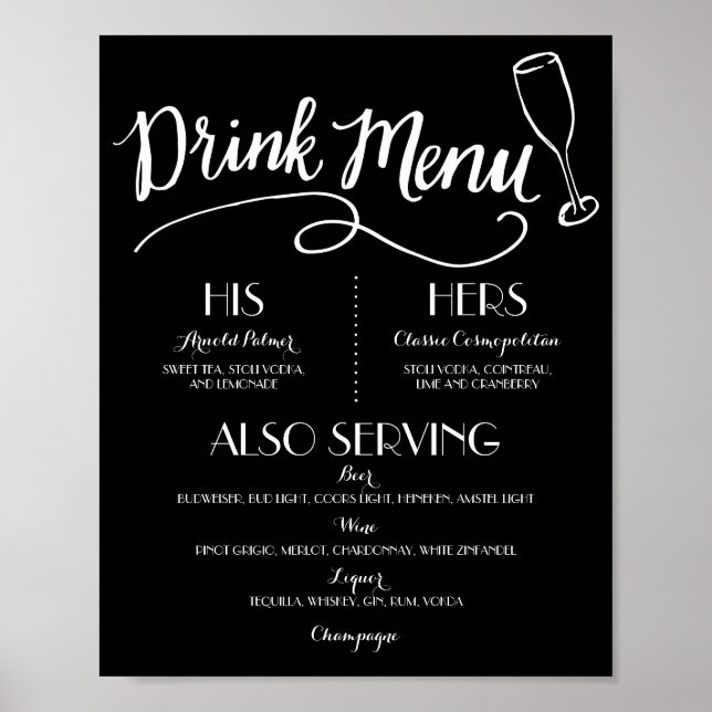 Pôster Menu Drink de Assinatura | Decoração de Casamento (Frente)