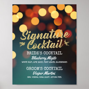Poster Menu Drink de Assinatura Dourada de Casamento Clar