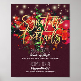 Poster Menu Drink de Assinatura Floral de Casamento Chic
