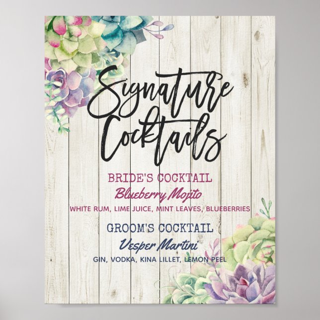 Poster Menu Drink Signature Succulent Rustic Wood (Frente)