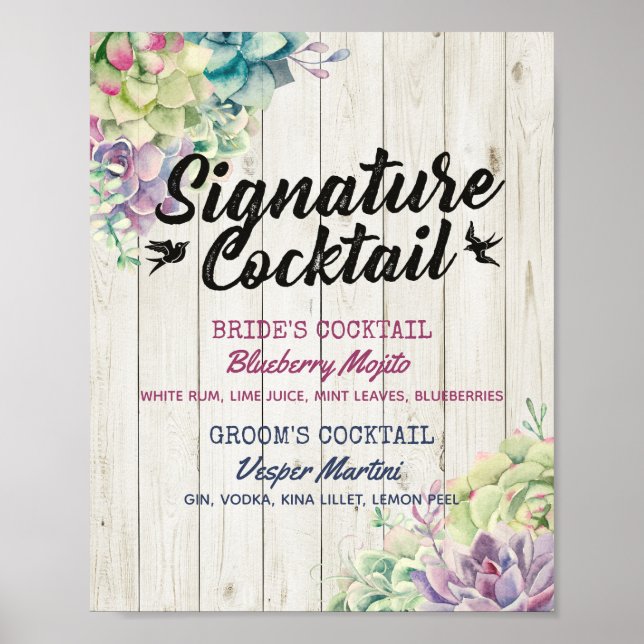 Poster Menu Drink Signature Succulent Rustic Wood (Frente)