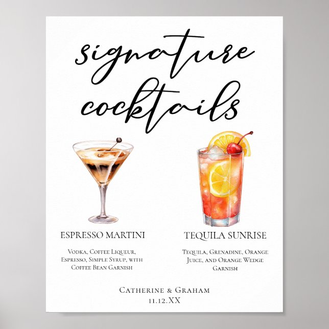 Poster Menu Espresso Martini Tequila Sunrise (Frente)