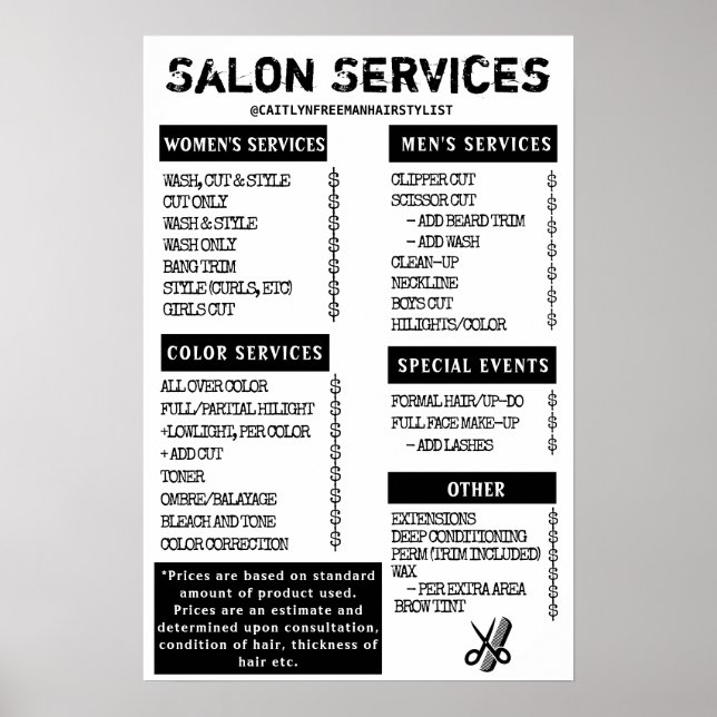 Poster Menu Grunge Salon (Frente)