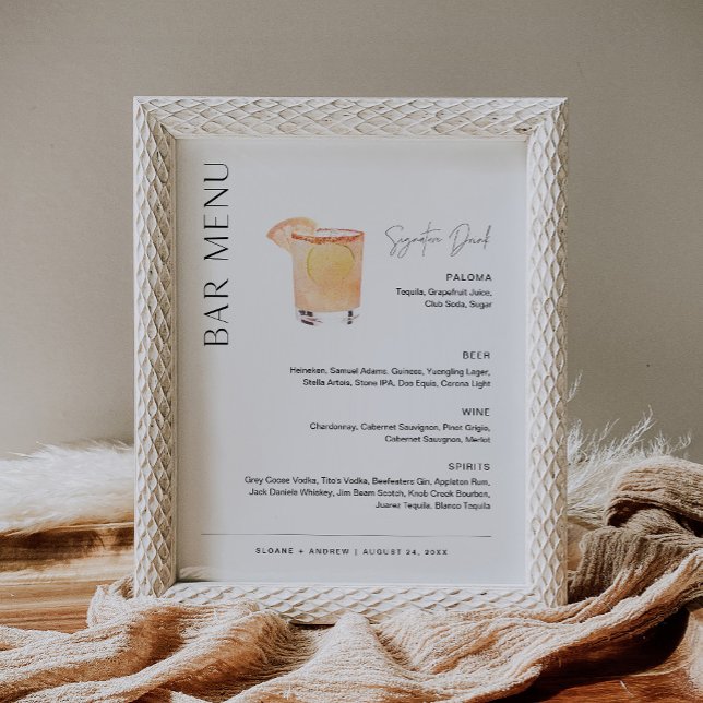 Poster Menu HARLOW Wedding Bar, Signature Drink Sign (Criador carregado)