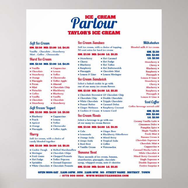 Poster Menu Moderno de Parlor do Sorvete (Frente)