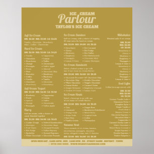 Poster Menu Moderno de Parlor do Sorvete