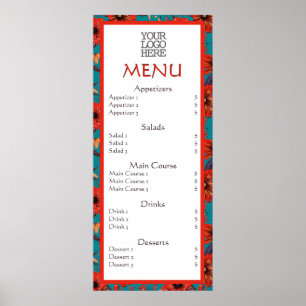 Poster Menu Restaurante do Café Floral Red Teal